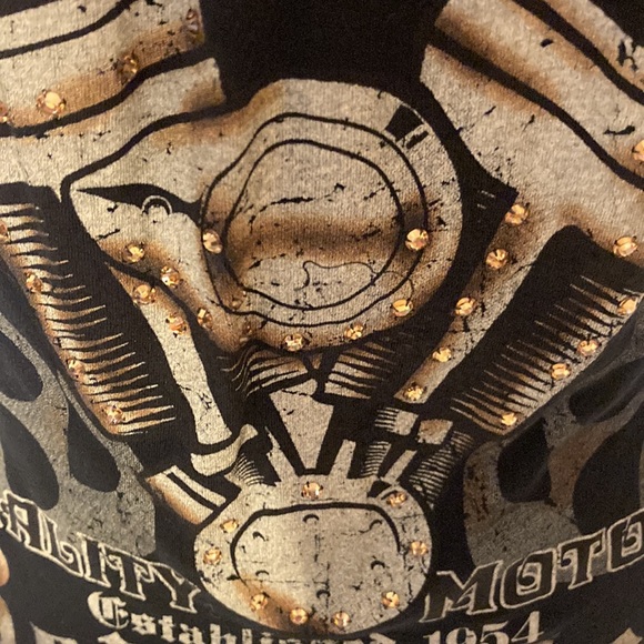 Vintage Bejeweled By Susan Fixel long black top with gold rhinestones. - Picture 6 of 7